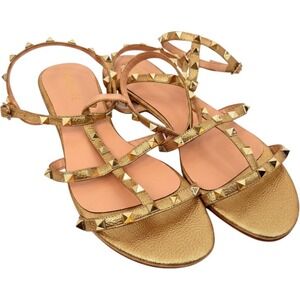 Merumote Studded Gladiator Sandals Womens 10.5 Gold Metallic Strappy Flat Shoes